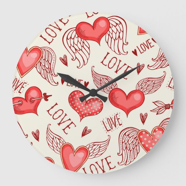 Grande Horloge Ronde Motif de coeur pour la Saint-Valentin (Recto)