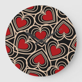 Grande Horloge Ronde Motif de coeur simple Noir et Rouge