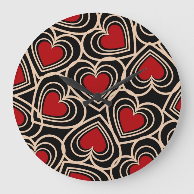 Grande Horloge Ronde Motif de coeur simple Noir et Rouge (Recto)