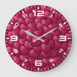 Grande Horloge Ronde Motif de cœurs rouges 3D romantiques-32322
