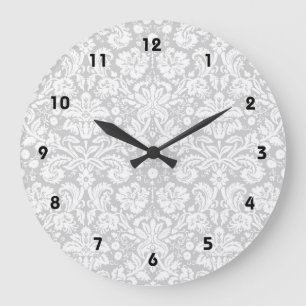 Grande Horloge Ronde Motif de damassé de gris argenté
