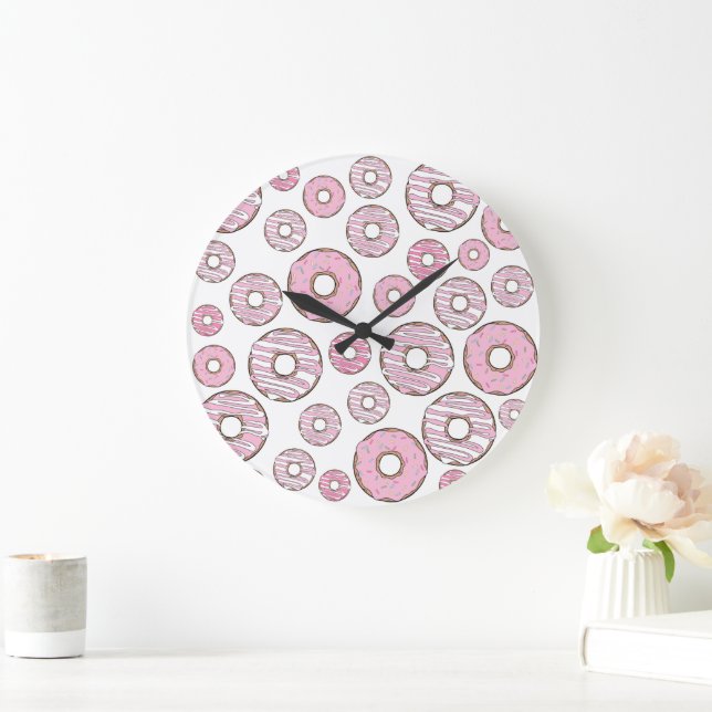 Grande Horloge Ronde Motif De Donuts, Donuts Roses, Saupoudrages (Maison)