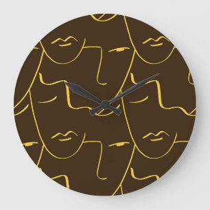 Grande Horloge Ronde Motif de faces de dessin d'une ligne