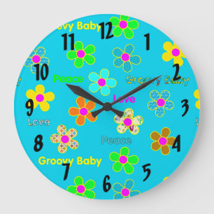 Grande Horloge Ronde Motif de fleurs 60s super psychédélique d'Aqua