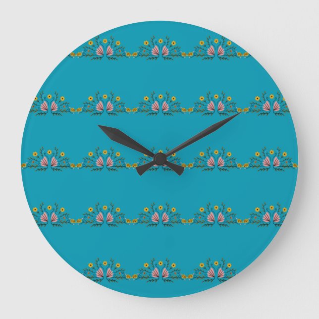 Grande Horloge Ronde Motif de fleurs colorées sur Arrière - plan bleu (Recto)