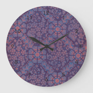 Grande Horloge Ronde Motif de fleurs violettes