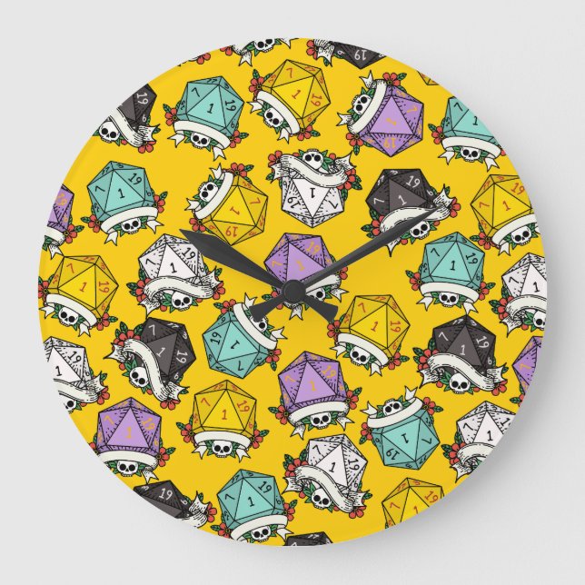 Grande Horloge Ronde Motif de jeu de dés D20 (Recto)