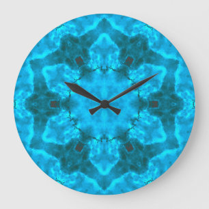 Grande Horloge Ronde Motif de kaléidoscope bleu glace givrée