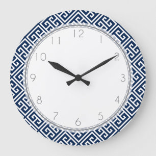 Grande Horloge Ronde Motif de la clé bleue grecque de la marine