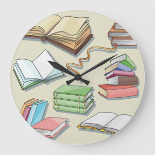 Grande Horloge Ronde Motif de livre