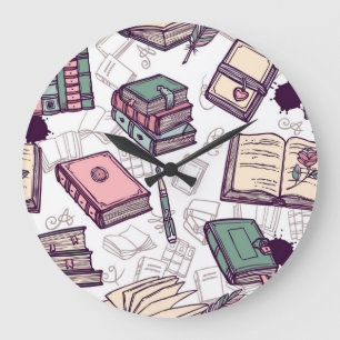 Grande Horloge Ronde Motif de livre