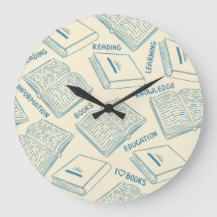 Grande Horloge Ronde Motif de livre