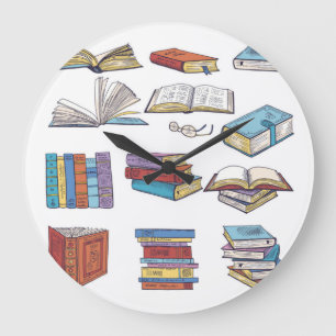 Grande Horloge Ronde Motif de livre