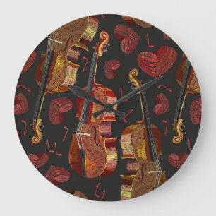 Grande Horloge Ronde Motif de musique violon Red Heart