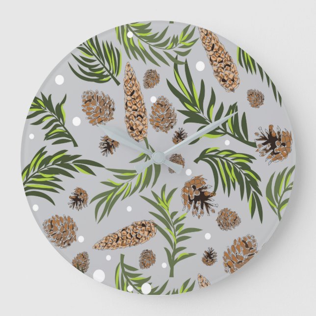 Grande Horloge Ronde Motif de Noël, Pine Snow 10 (Recto)