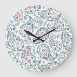 Grande Horloge Ronde Motif de Paisley