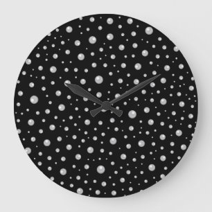 Grande Horloge Ronde Motif de perle sur fond noir
