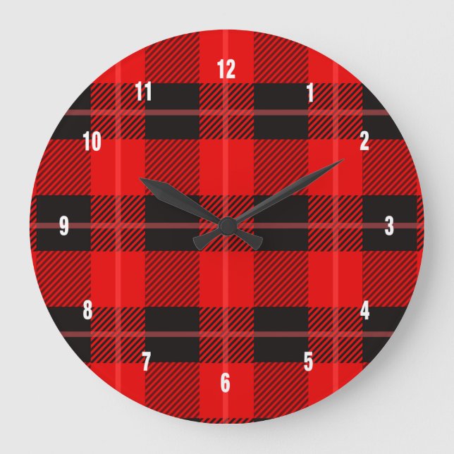 Grande Horloge Ronde Motif de plongée à Buffalo noir et rouge (Recto)