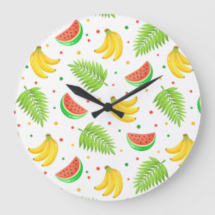 Grande Horloge Ronde Motif de Pointe Polka aux fruits tropicaux