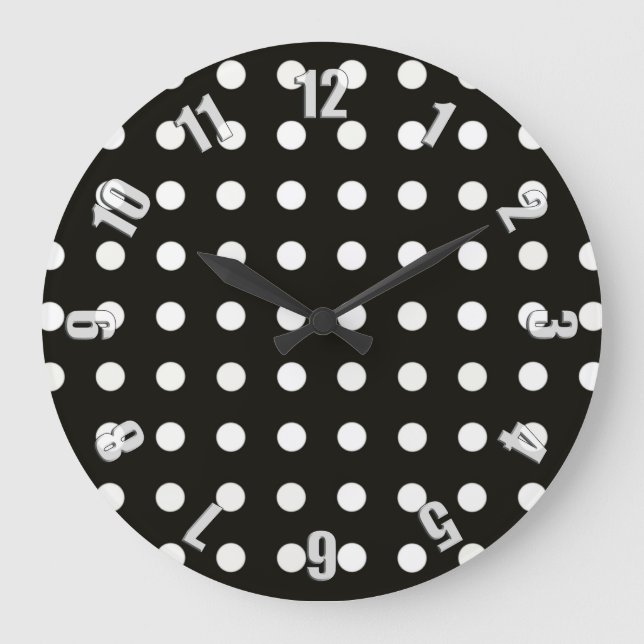 Grande Horloge Ronde Motif de points Polka noir et blanc (Recto)