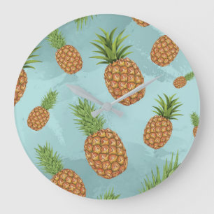 Grande Horloge Ronde Motif de pomme de pin aquarelle 2