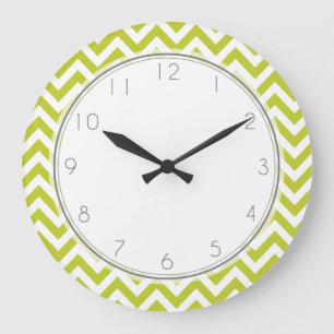 Grande Horloge Ronde Motif de rayures de zigzag de vert de chaux