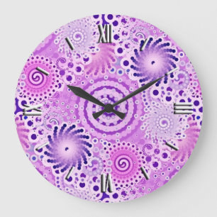 Grande Horloge Ronde Motif de remous de fractale, violette, orchidée
