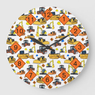 Grande Horloge Ronde Motif de signes de construction de véhicules de