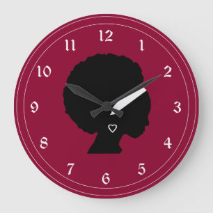 Grande Horloge Ronde Motif de style de femme d'Afro-américain
