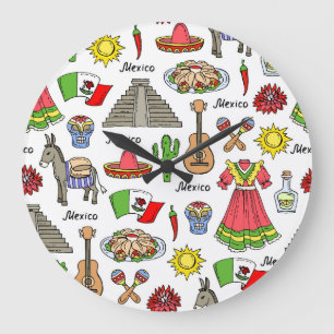Grande Horloge Ronde Motif de symboles du Mexique  