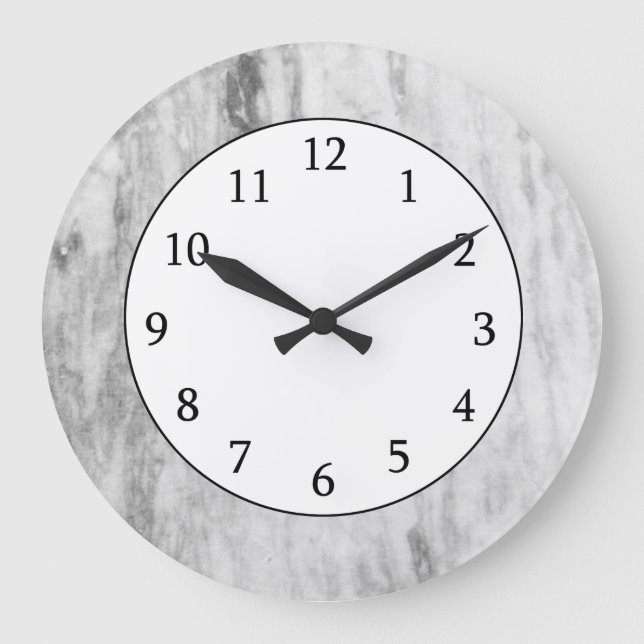 Grande Horloge Ronde Motif de texture en marbre blanc et gris (Recto)