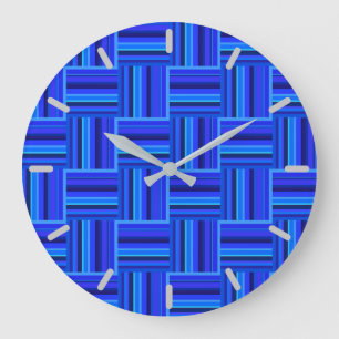 Grande Horloge Ronde Motif de tissage à bandes bleues