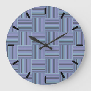 Grande Horloge Ronde Motif de tissage à rayures bleu-gris