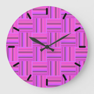 Grande Horloge Ronde Motif de tissage à rayures roses
