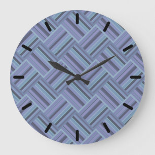 Grande Horloge Ronde Motif de tissage en diagonale gris bleu