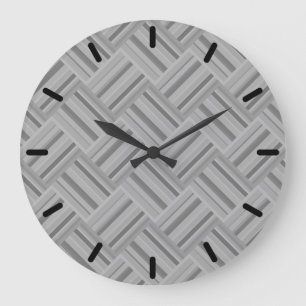 Grande Horloge Ronde Motif de tissage en diagonale rayures grises
