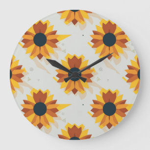 Grande Horloge Ronde Motif de tournesol de style géométrique