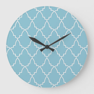 Grande Horloge Ronde Motif de treillis marocain bleu clair
