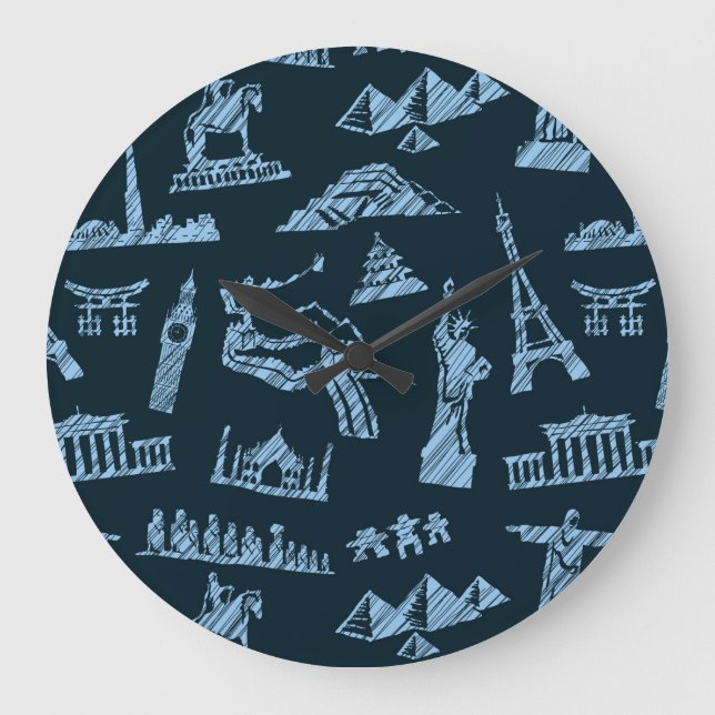 Grande Horloge Ronde Motif De Voyage En Motif Blues (Recto)