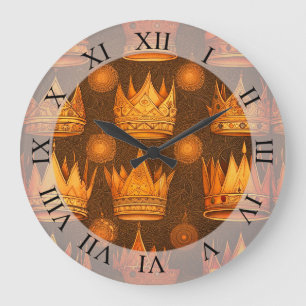 Grande Horloge Ronde Motif des Couronnes d'or