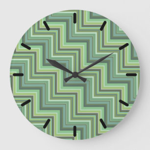 Grande Horloge Ronde Motif d'escalier à rayures vert olive