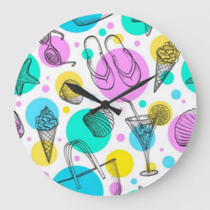 Grande Horloge Ronde Motif d'été
