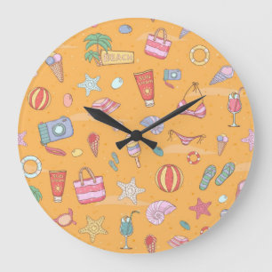 Grande Horloge Ronde Motif d'été