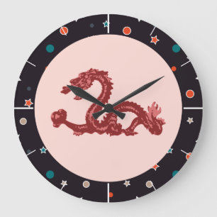 Grande Horloge Ronde Motif d'étoile de dragon chinois Art fantastique