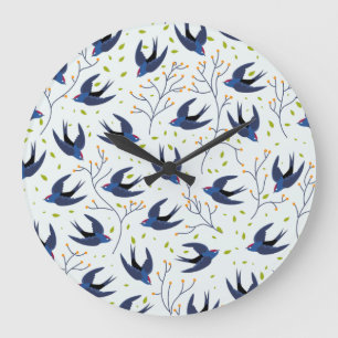 Grande Horloge Ronde Motif d'hirondelle