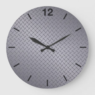 Grande Horloge Ronde Motif diamant en acier inoxydable