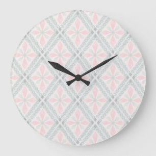 Grande Horloge Ronde Motif diamant pastel vert et rose