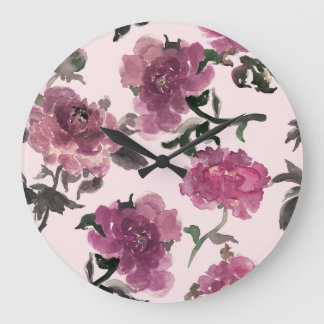 Grande Horloge Ronde Motif d'illustration de fleurs d'aquarelle transpa
