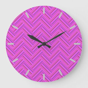 Grande Horloge Ronde Motif double tissage à rayures roses