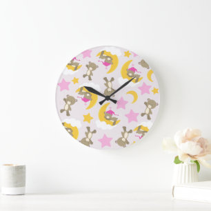 Grande Horloge Ronde Motif D'Ours, Nounours, Mignons Ours, Étoiles